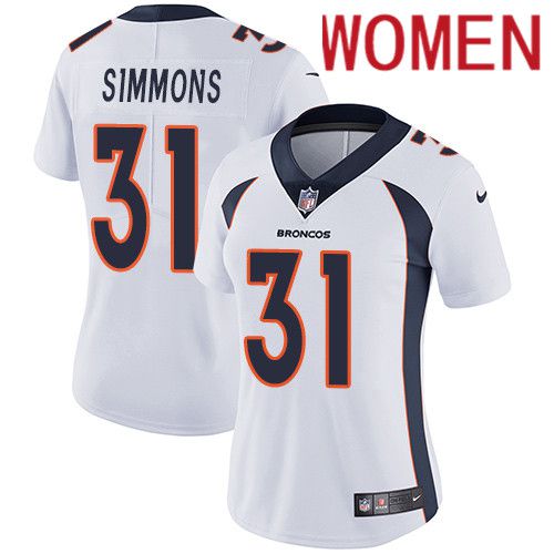 Women Denver Broncos 31 Justin Simmons White Nike Vapor Limited NFL Jersey